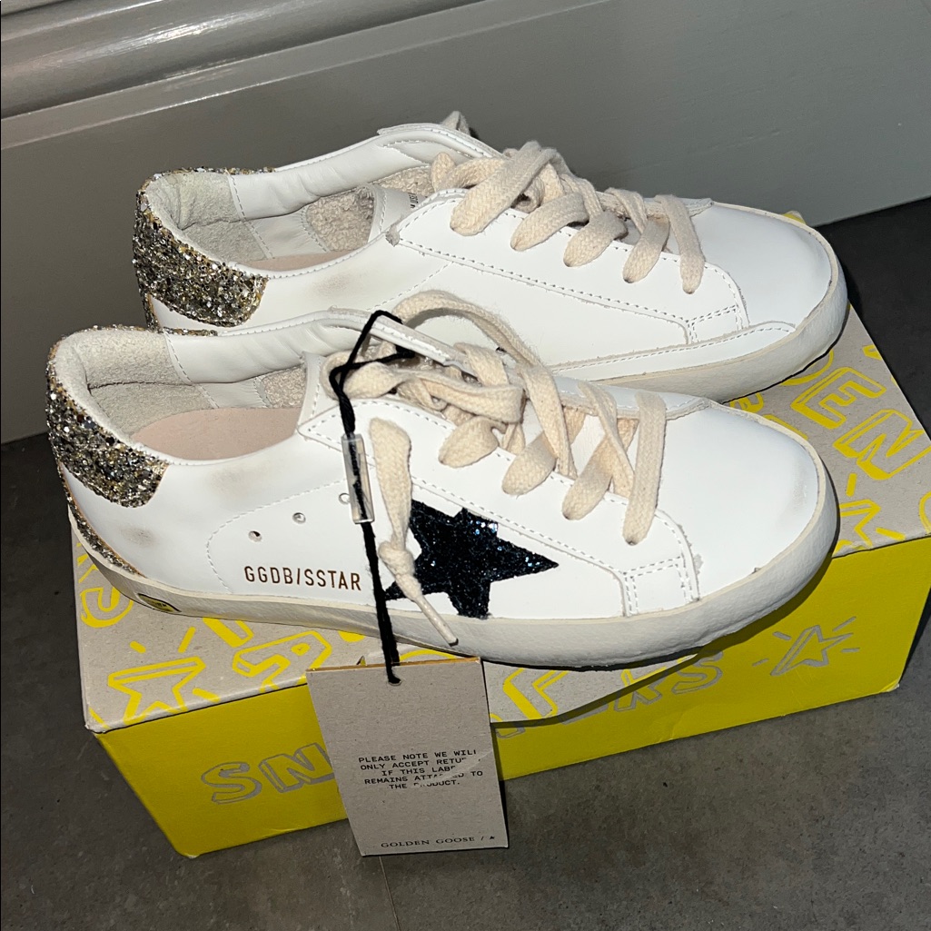 Golden Goose Cream Sneakers With Silver Glitter Heel